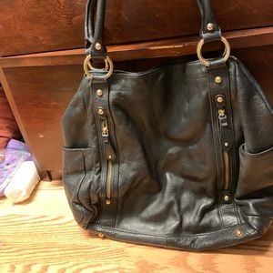 Black leather tote.